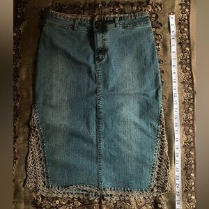Vintage Armor Jeans Denim Skirt - Y2K Crochet Detail